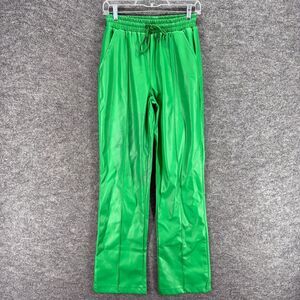 PRETTYLITTLETHING Pants Women 6 Green High Rise Drawstring Leather Flat Front